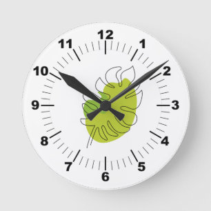Horloge Ronde Joli feuillage isolé tropical à une ligne