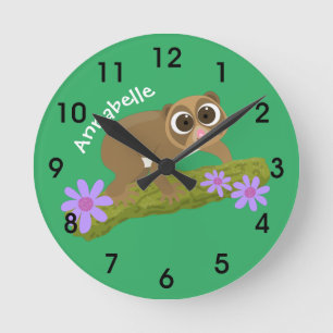 Horloge Ronde Joli lenteur loris sur dessin de branche