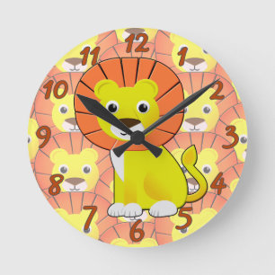 Horloge Ronde Joli Lion Bébé sur tout le Motif d'impression