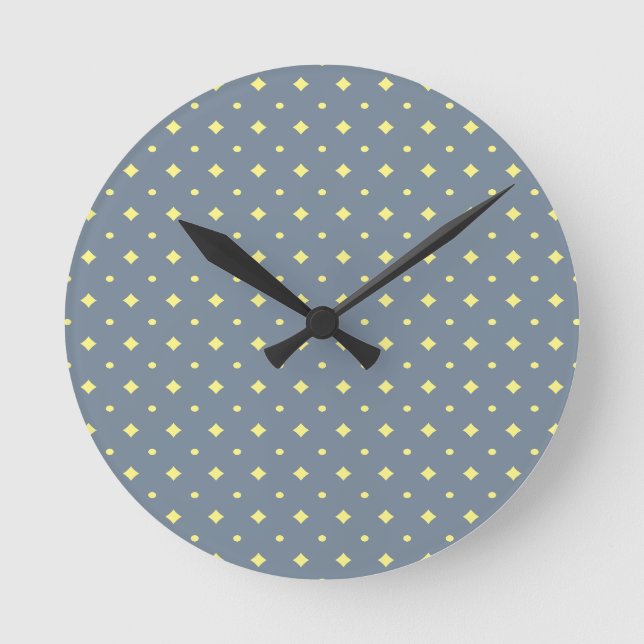 Horloge Ronde Joli motif de campagne, gris bleu, jaune doux (Recto)