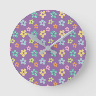 Horloge Ronde Joli motif fleuri à pois violet