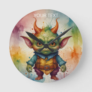 Horloge Ronde Joli petit gobelin créature couleur vive