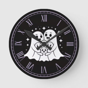 Horloge Ronde Jolie famille de fantômes s'étreignant Étoiles noi