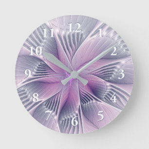 Horloge Ronde Jolie fleur rose abstraite moderne art fractal