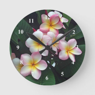 Horloge Ronde Jolie Plumeria rose et jaune
