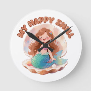 Horloge Ronde Jolie sirène My Happy Shell Citation Pastel Esthét