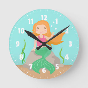 Horloge Ronde Jolie sirène sous la mer, pour les filles