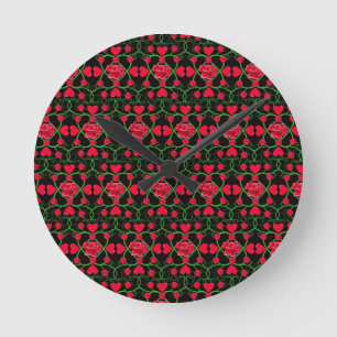 Horloge Ronde Jolies Roses Cœurs Rouges Noires Saint Valentin