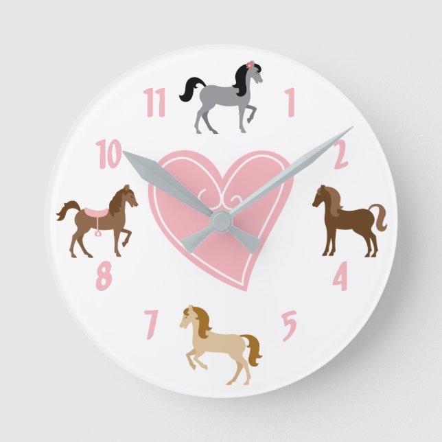 Horloge Ronde Jolis poneys et cheval rose de coeur (Recto)