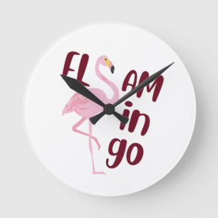 Horloge Ronde Jouer Flamant rose rose Typographie Art