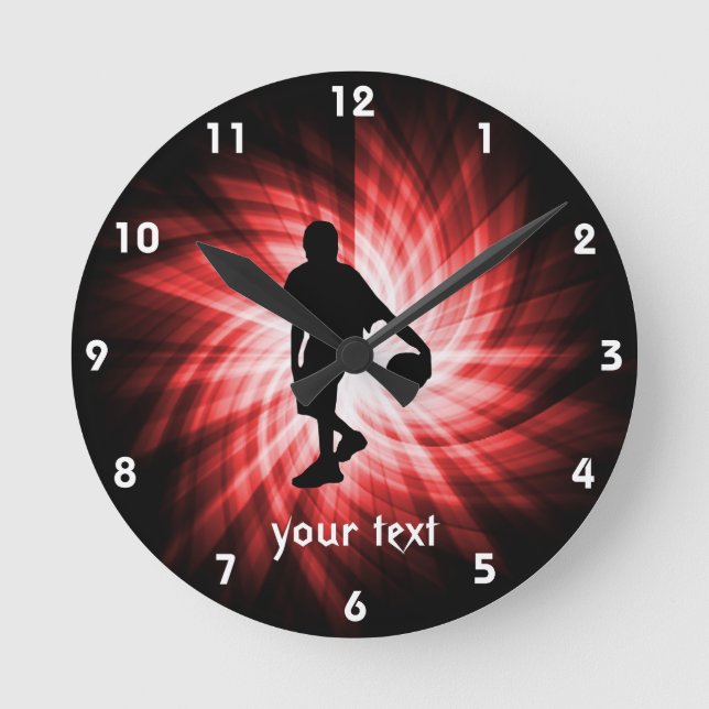 Horloge Ronde Joueur de basket ; Rouge (Recto)