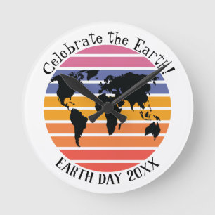 Horloge Ronde Jour des terres Monde Carte Retro Sunset Silhouett