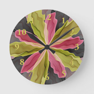 Horloge Ronde Joy, Vert rose Anthracite Imaginaire Fleur Fractal