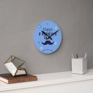 Horloge Ronde Joyeuse Fête des Pères – Moustache & Cœur Design
