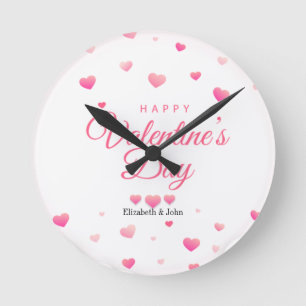 Horloge Ronde Joyeuse Saint-Valentin coeurs roses   