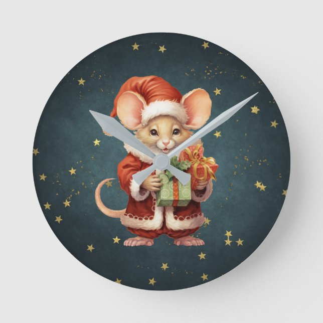 Horloge Ronde Joyeuse souris Noël (Recto)
