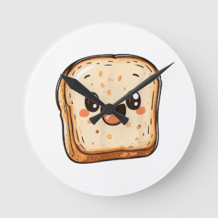 Horloge Ronde Joyeux dessin en tranches de pain souriant toast
