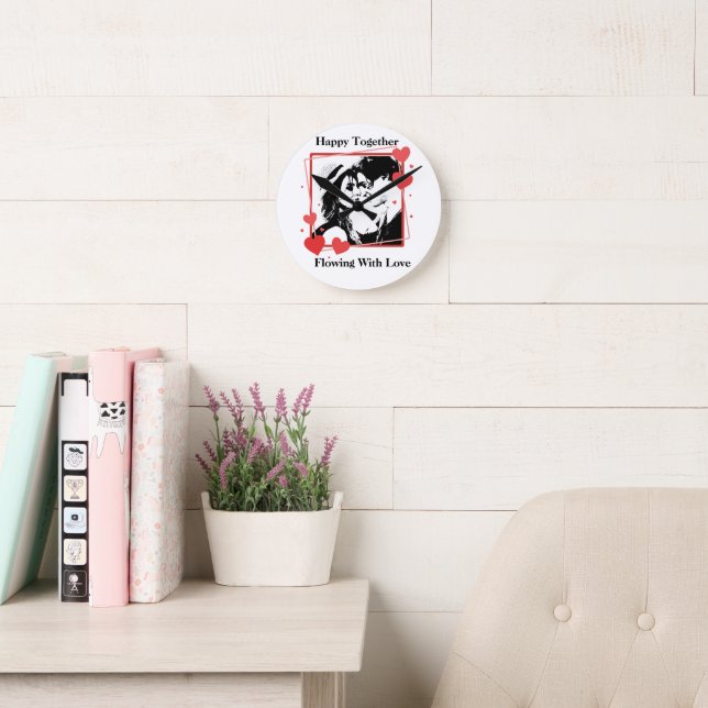 Horloge Ronde Joyeux Fleur Ensemble Avec Love Heart Frame Wall (Salle de lecture)