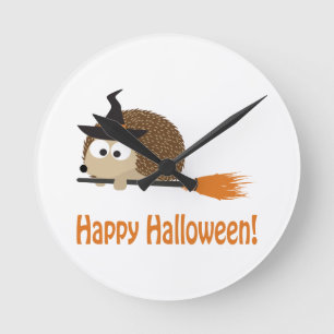 Horloge Ronde Joyeux Halloween ! Hedgehog Witch
