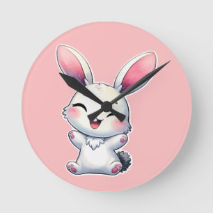 Horloge Ronde Joyeux lapin aquarelle
