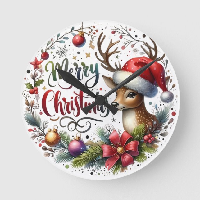 Horloge Ronde Joyeux Noël cadeau de Noël (Recto)