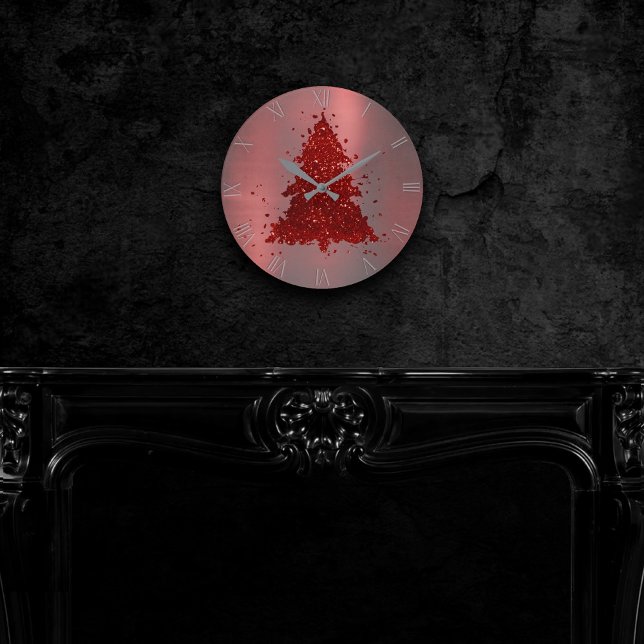 Horloge Ronde Joyeux Noël classique | Riche Festif Crimson Rouge (Créateur téléchargé)