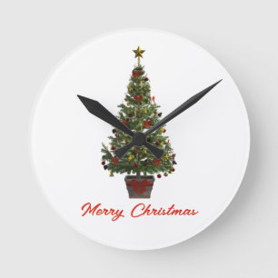 Horloge Ronde Joyeux Noël. Sapin de Noël