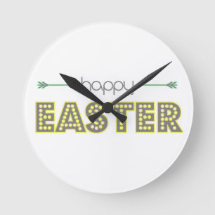 Horloge Ronde joyeux pâques jaune menthe vert simple