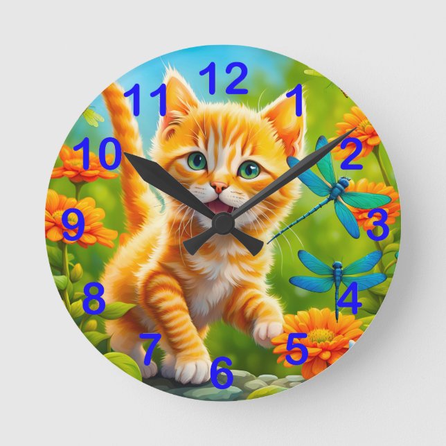 Horloge Ronde Joyous Kitten (Recto)