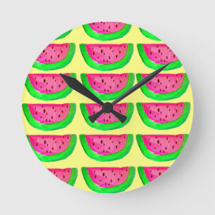 Horloge Ronde Juicy pink  watermelon fruit pattern on lemon