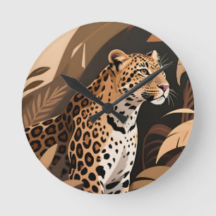 Horloge Ronde Jungle faunique léopard majestueux