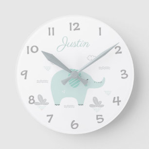 Horloge Ronde Jungle Safari Elephant Kids/Nursering Wall Clock