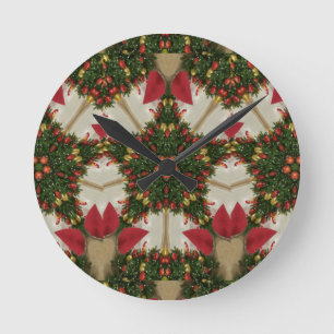 Horloge Ronde Kaléïdoscopique vert rouge de guirlande élégante