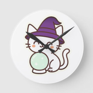 Horloge Ronde Kawaii Halloween Chat - Magique & Adorable Éffraya