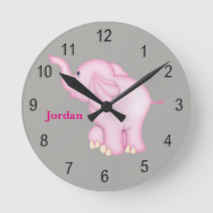 Horloge Ronde Kid's Clock Cute Pink Baby Elephant