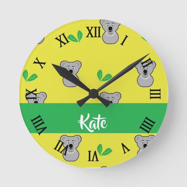 Horloge Ronde Koala ours jaune motif (Recto)