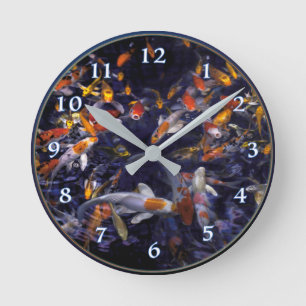 HORLOGE RONDE KOI FISH OVER FLOWING ROUND CLOCK