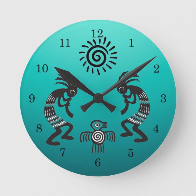 Horloge Ronde Kokopelli With Native Sun and Native Bird (Recto)