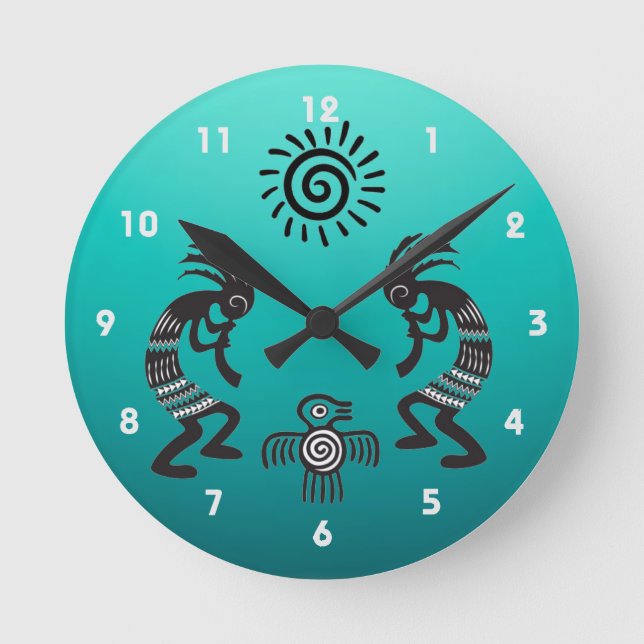 Horloge Ronde Kokopelli With Native Sun and Native Bird (Recto)