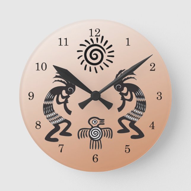 Horloge Ronde Kokopelli With Native Sun and Native Bird (Recto)