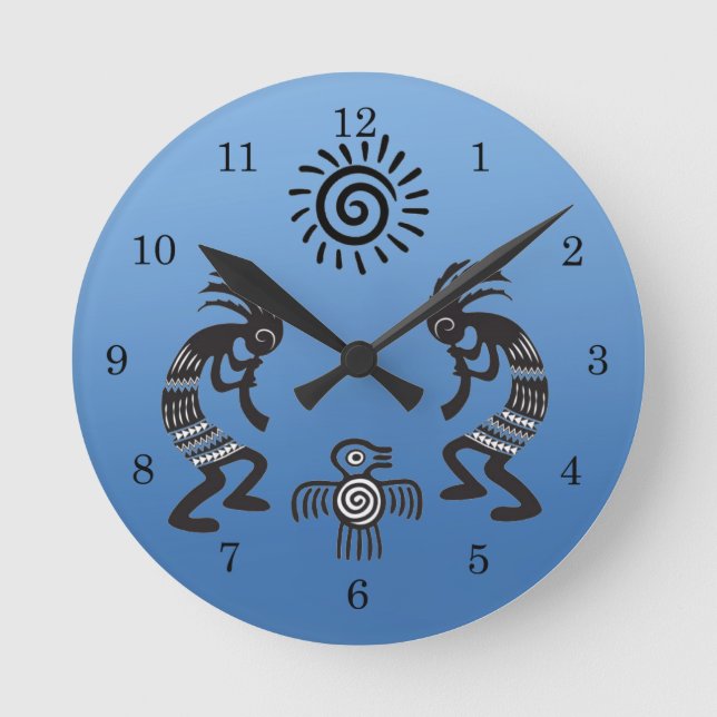 Horloge Ronde Kokopelli With Native Sun and Native Bird (Recto)