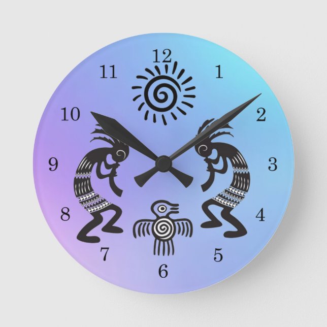 Horloge Ronde Kokopelli With Native Sun and Native Bird (Recto)