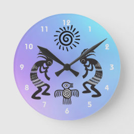 Horloge Ronde Kokopelli With Native Sun and Native Bird