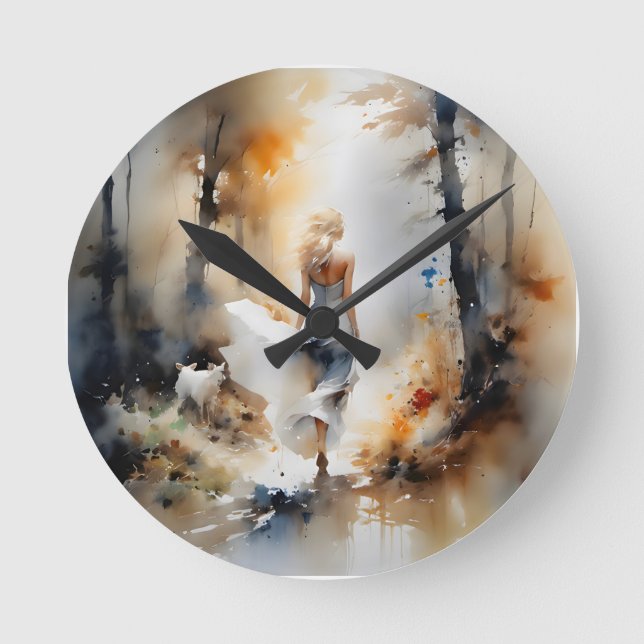 Horloge Ronde La Dame À Travers Une Forêt (Recto)