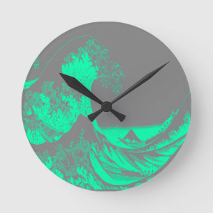 Horloge Ronde La Grande Vague Marine Vert & Gris