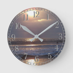 Horloge Ronde La plage d'océan ondule l'horloge murale de