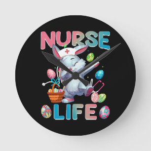 Horloge Ronde La vie de gentille infirmière lapin de Pâques Dabb