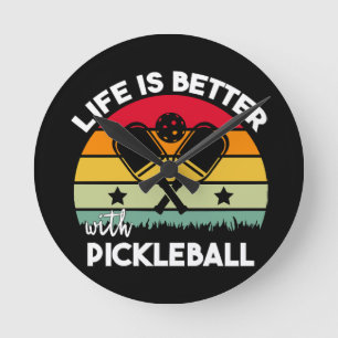 Horloge Ronde La vie est meilleure avec Pickleball