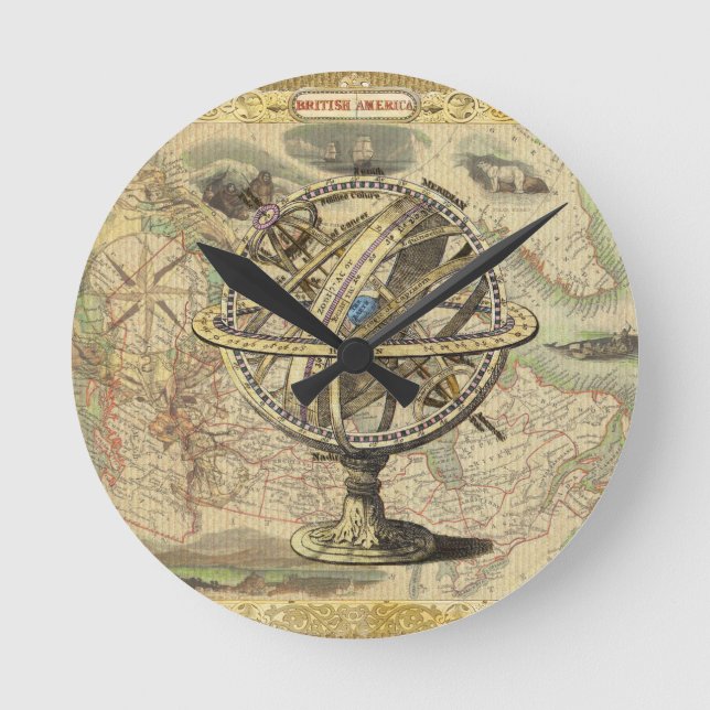 Horloge Ronde La vieille Amérique britannique Explorez la carte  (Recto)