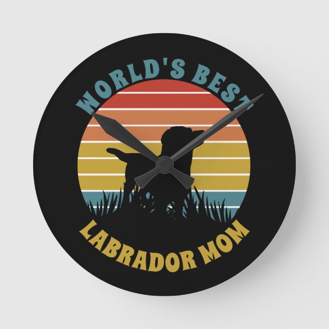 Horloge Ronde Labrador Retro Sunset Personnalisé (Recto)